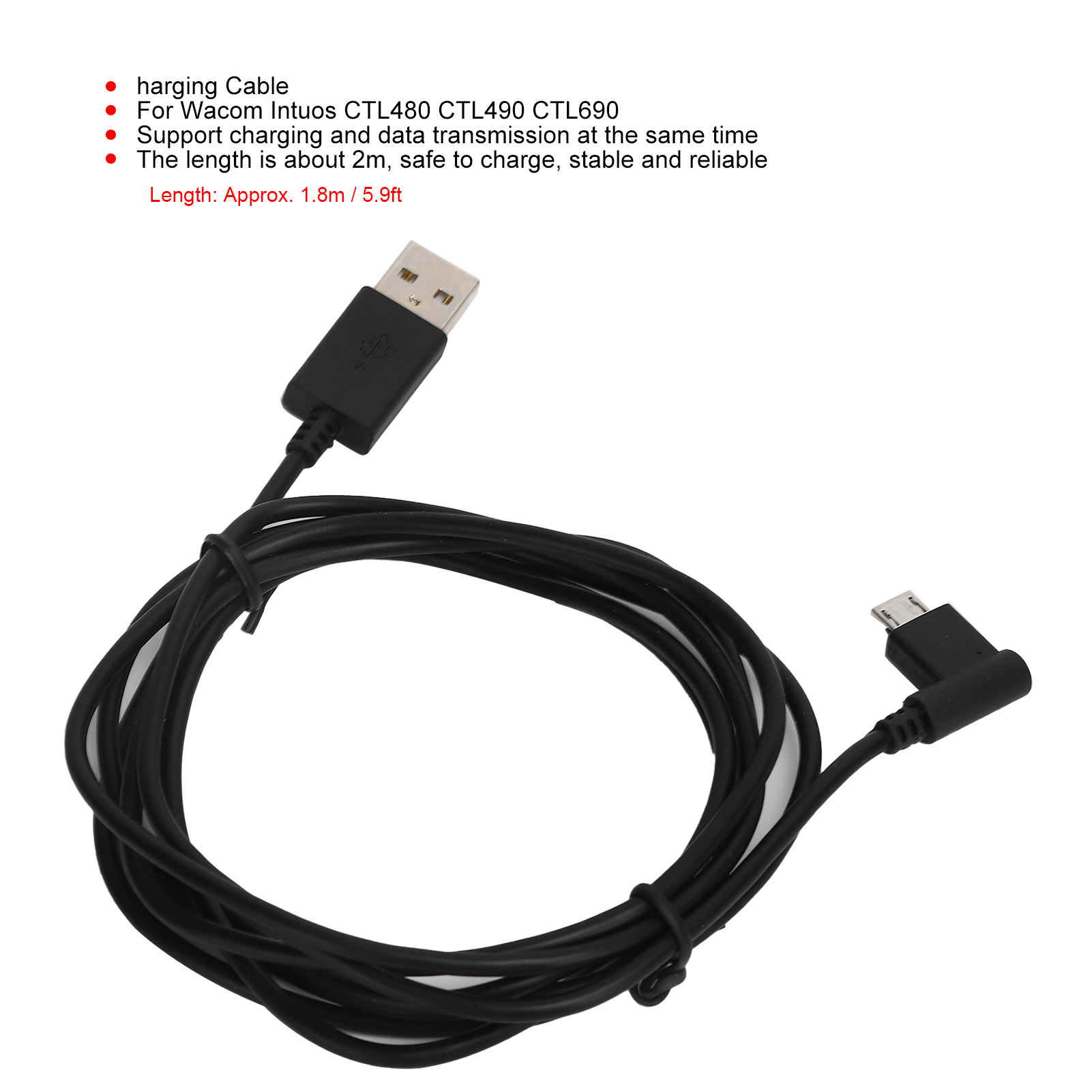 Wacom Tablet Accessories - 1,8 m langes Ladekabel, Netzteilkabel, Ladezubehör,